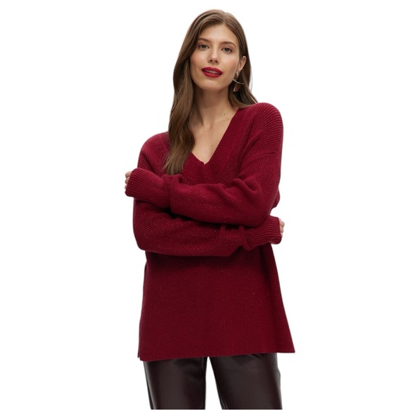 HILLARY RADLEY V-Neck Burgundy Sweater Galaxy Pattern Red Pullover Spring Top XL - Picture 5 of 7